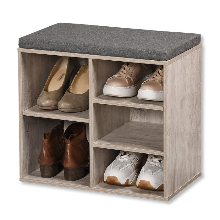 Shoe Cabinet Small-Whitewashed Look with Seat Cushion