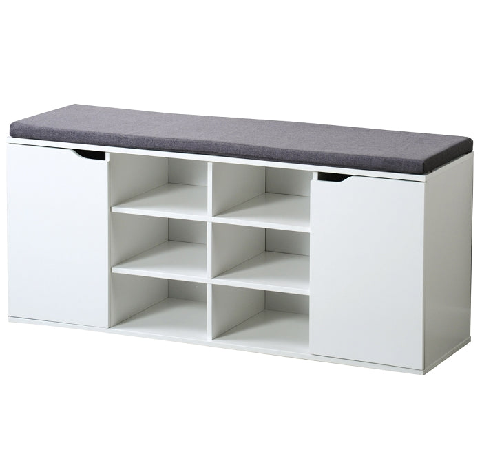 Shoe Cupboard with Seat Cushion - White/Grey