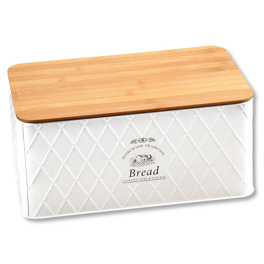 Bread Bin - Stainless Steel - White/Bamboo Lid