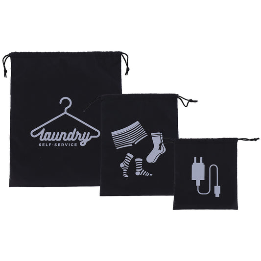 Set Of 3 Travel Drawstring Bags/Black