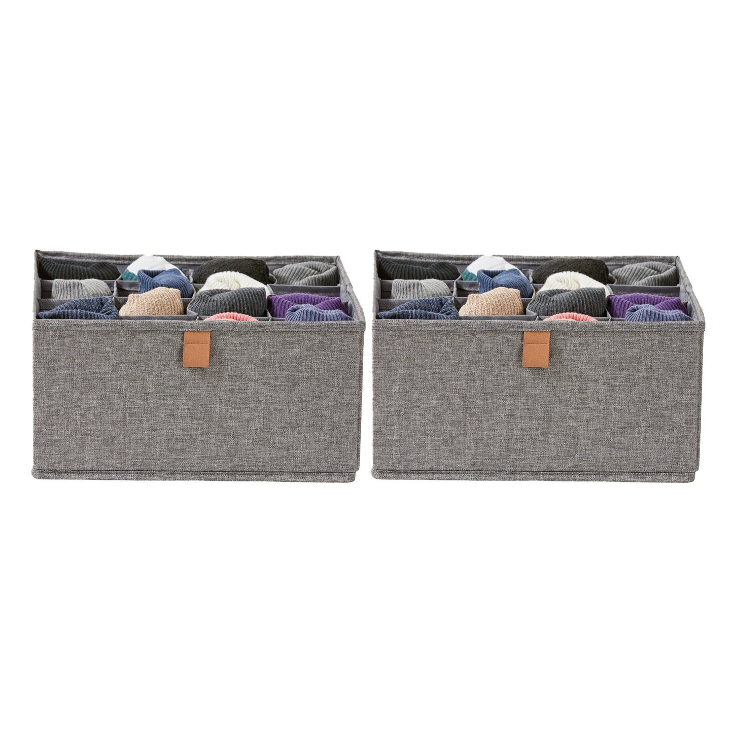 Premium Fabric Wardrobe Organiser - Set of 2 With 16 Compartments - Grey