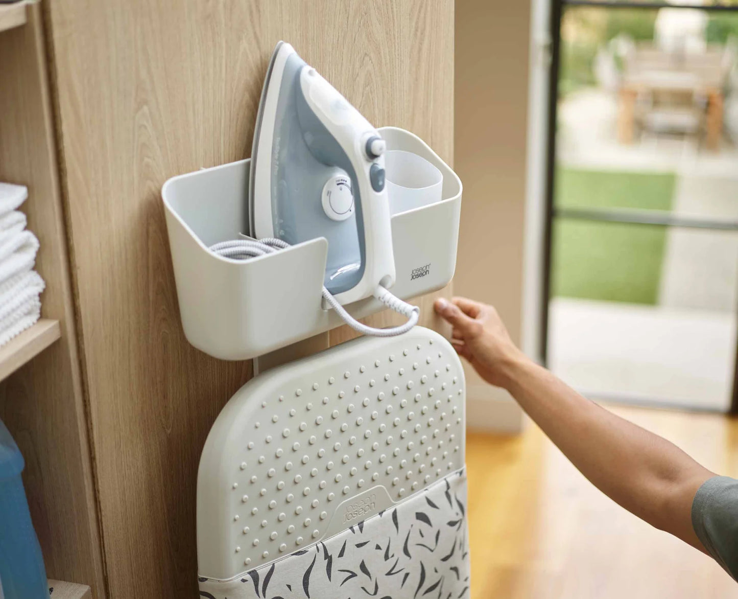 IronHub™ Wall-mounted Ecru Iron Storage Caddy