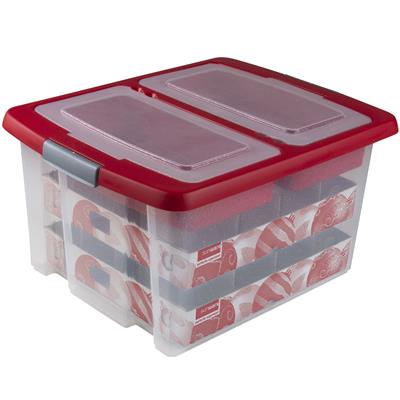 Nesta Christmas Storage Box 32L With Trays For 32 Baubles - Transparent Red-REDUCED 10%