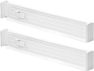 Expandable Drawer Organiser Narrow White- Set of 2