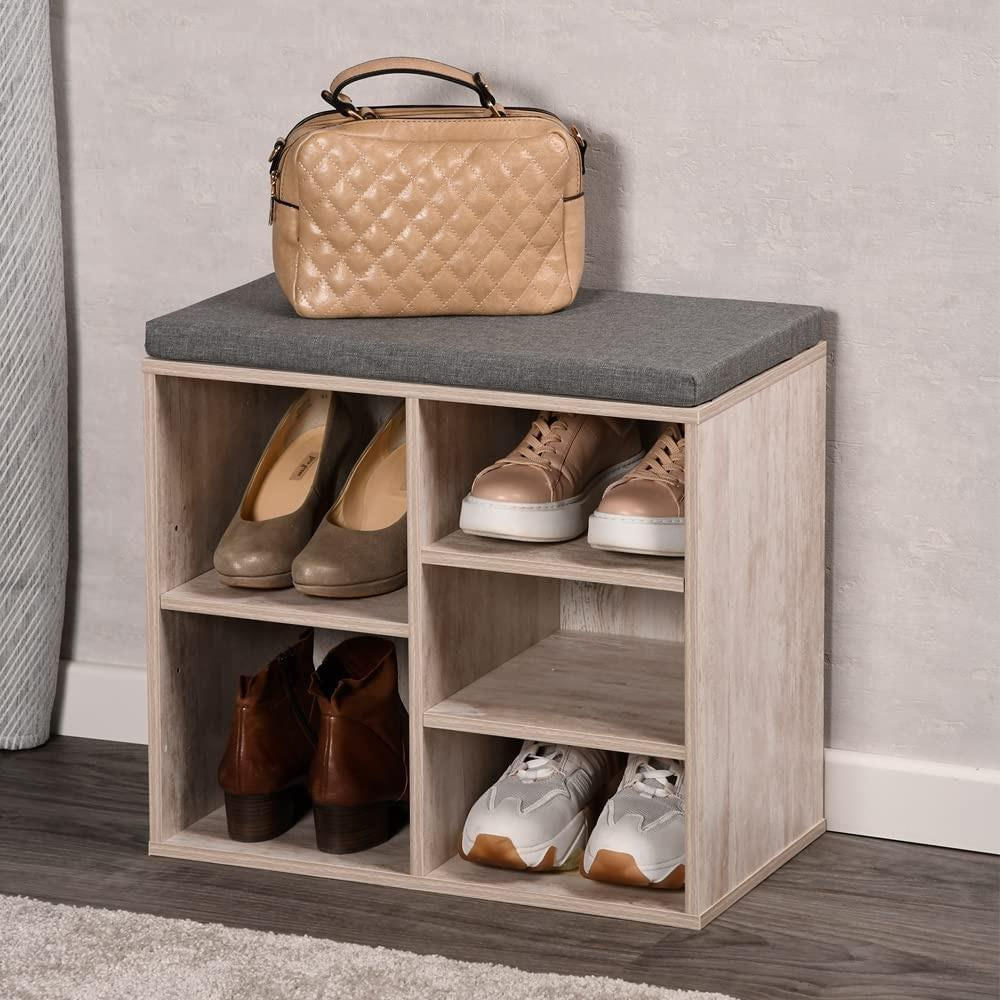 Shoe Cabinet Small-Whitewashed Look with Seat Cushion