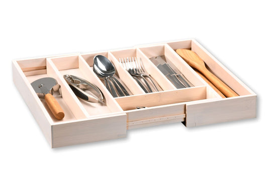 Adjustable Cutlery Tray - White Bamboo