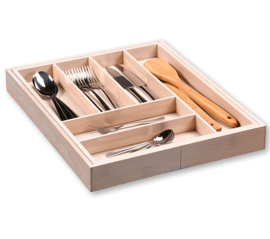 Adjustable Cutlery Tray - White Bamboo