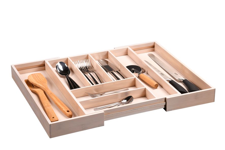 Adjustable Cutlery Tray - White Bamboo