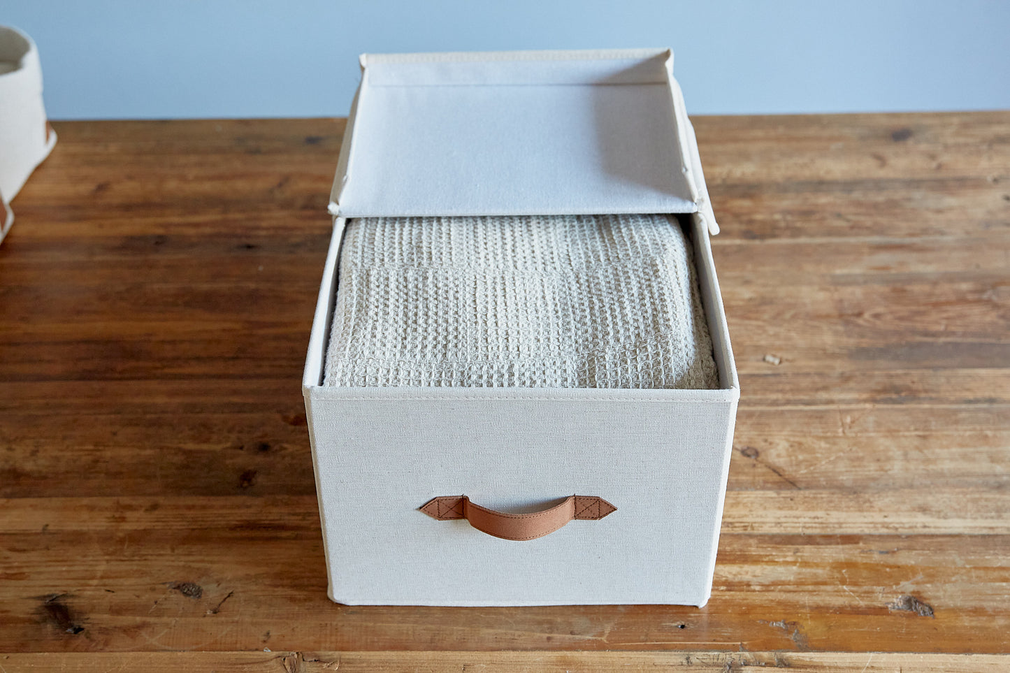 Fabric Storage Box With Hinged Lid - Cream