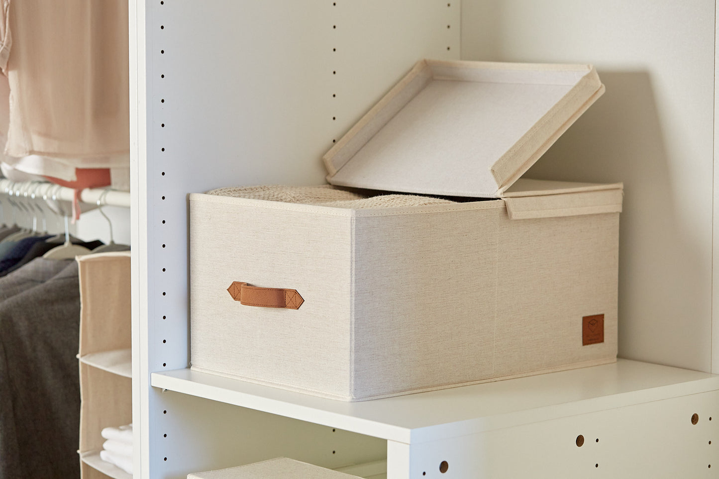 Fabric Storage Box With Hinged Lid - Cream