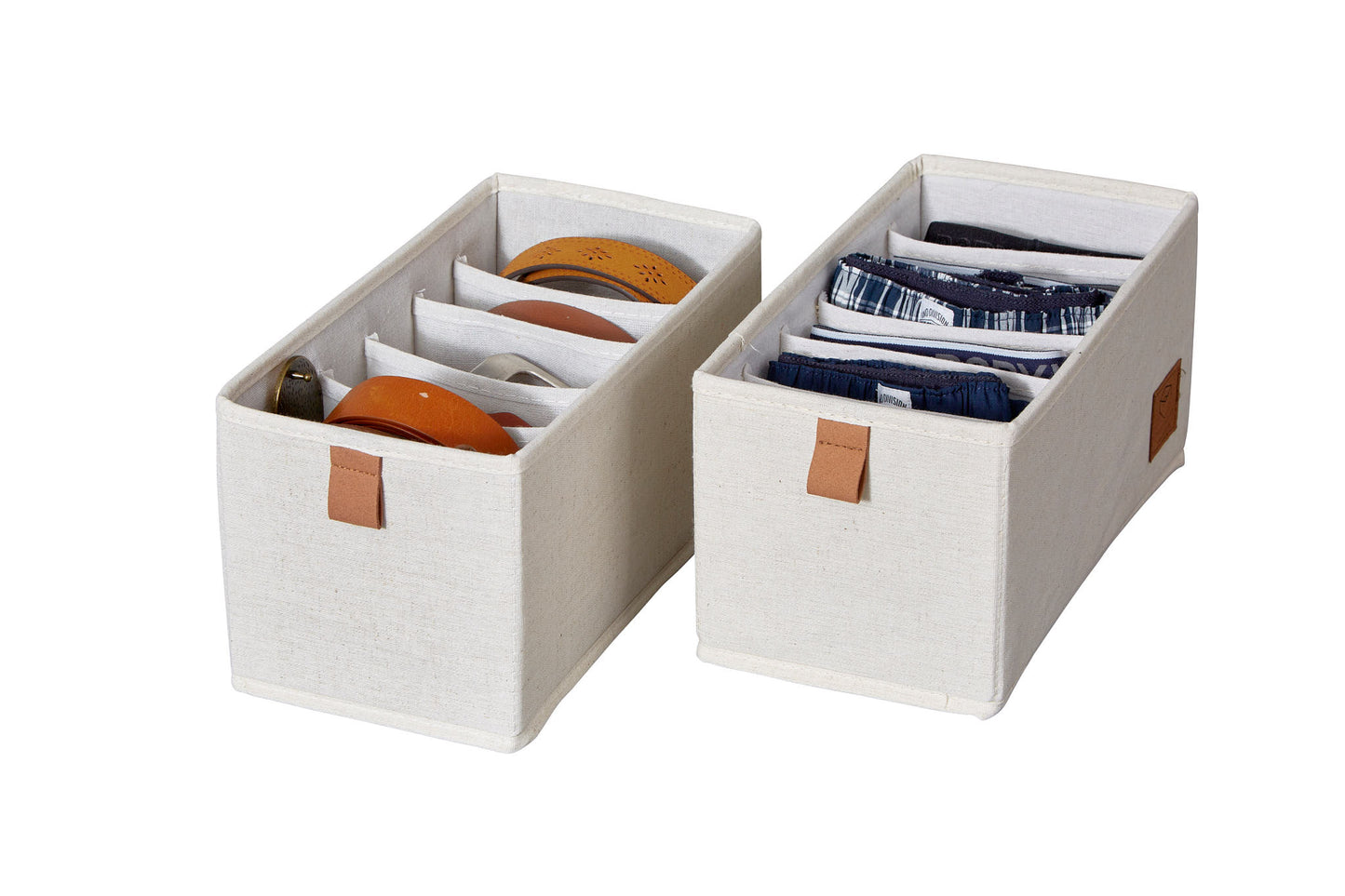 Fabric Wardrobe Organiser Set With 6 Compartments - 2 Pieces -Cream