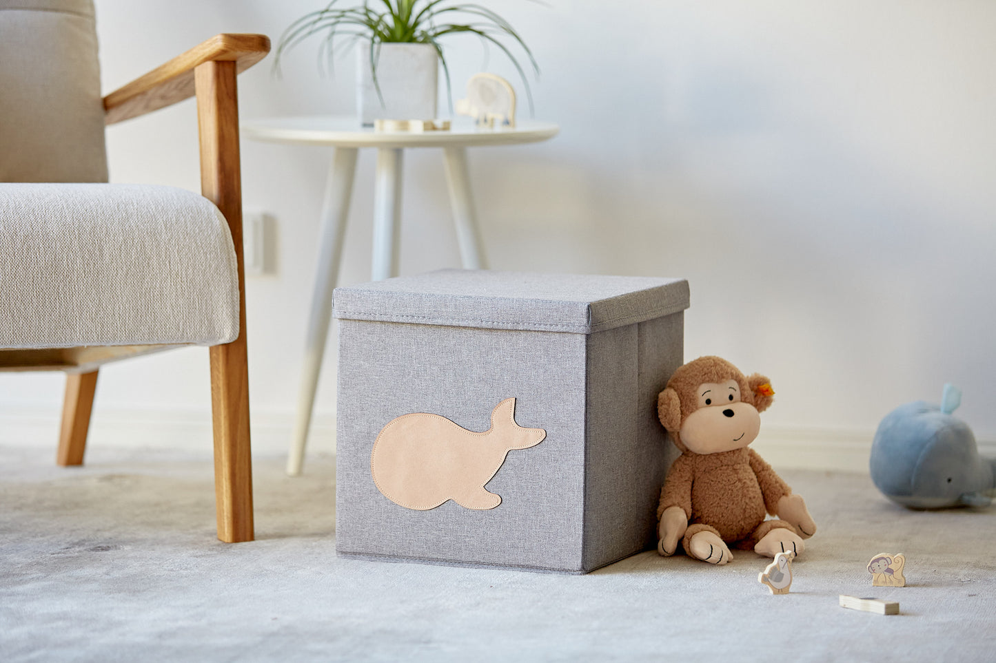 Storage Box With Lid - Grey With Whale