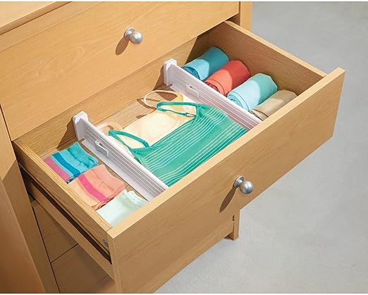 Expandable Drawer Organiser Narrow White- Set of 2