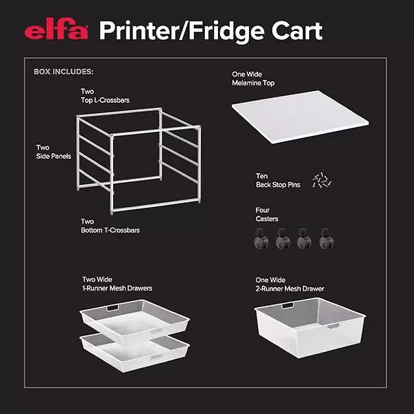 Elfa Mobile Mesh Drawers- Width 55cm Depth 54cm. Includes Casters