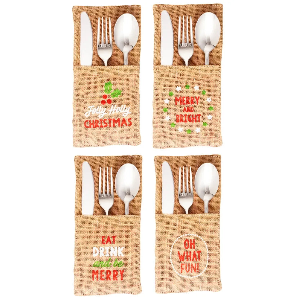 Christmas Jute Sleeve Cutlery Holder-Set of 4