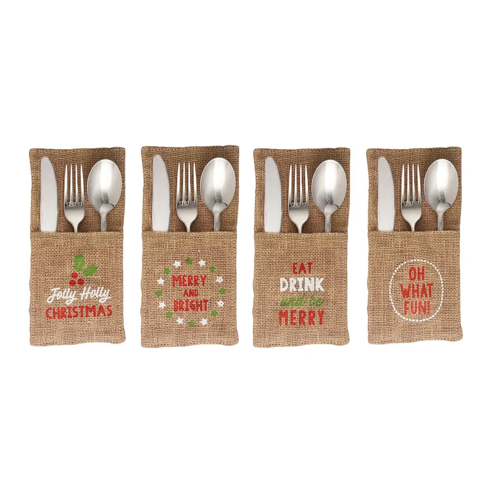 Christmas Jute Sleeve Cutlery Holder-Set of 4