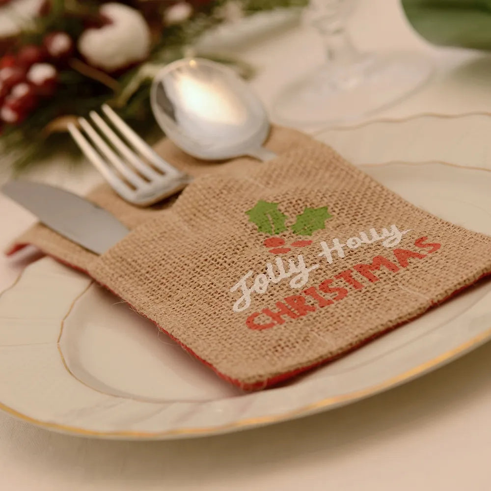 Christmas Jute Sleeve Cutlery Holder-Set of 4