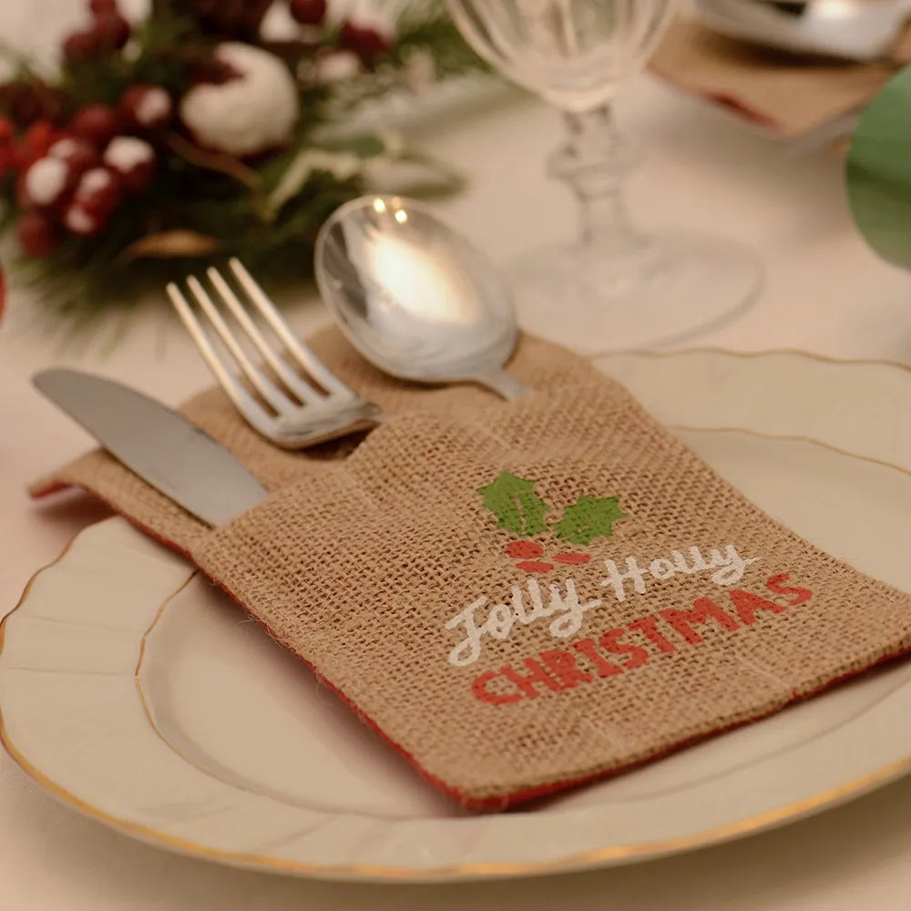 Christmas Jute Sleeve Cutlery Holder-Set of 4