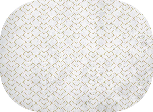 Place Mat, Oval 45cm x 33cm - Light Grey With Gold Pattern