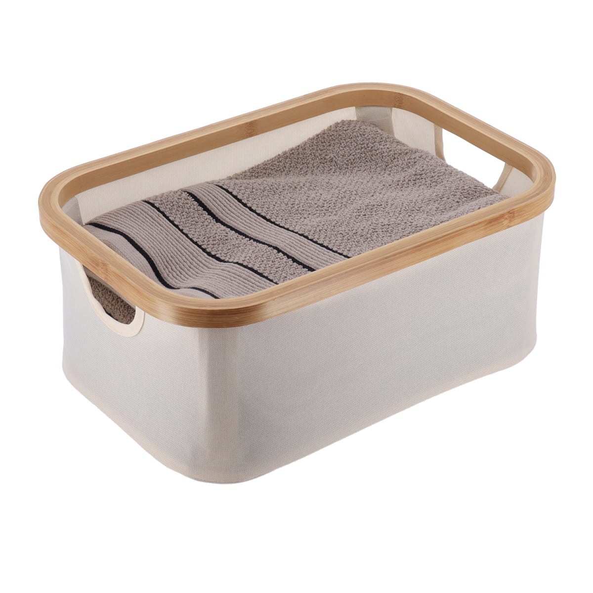 Polyester Foldable Storage Basket With Bamboo Frame Natural Bamboo The Organised Store