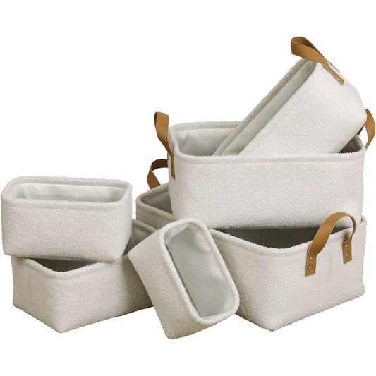 Rectangular Teddy Flush Baskets - Cream - Set Of 3 - Various Sizes