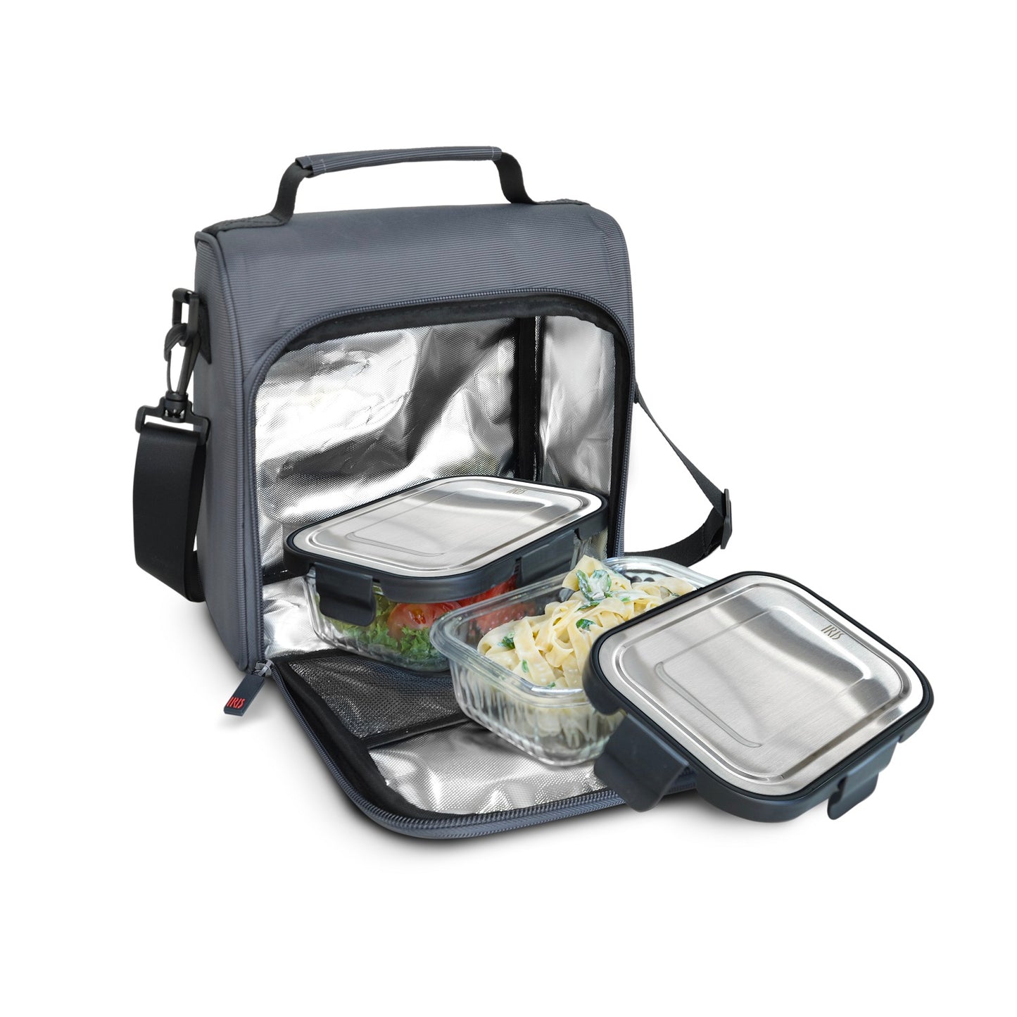 Lunchbag Glass Premium Grey + Glass Container 0.37+0.64L