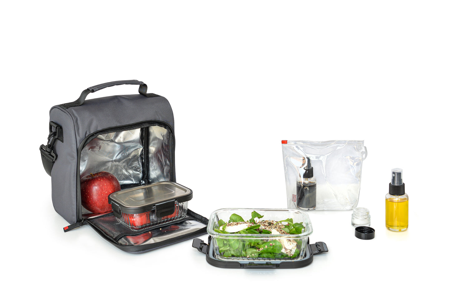 Lunchbag Glass Premium Grey + Glass Container 0.37+0.64L