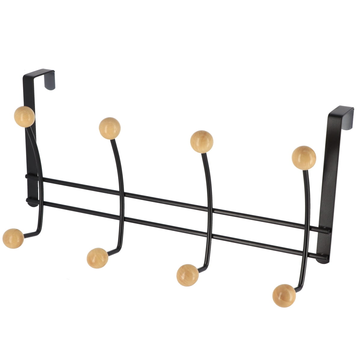 Metal Hook Rack - 8 Wooden Balls - Black/Wood