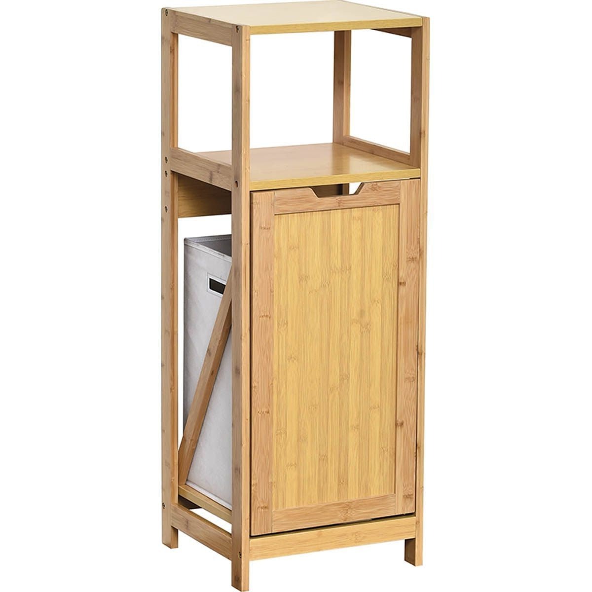 Bamboo Cabinet with Pull Out Laundry Basket & Shelf