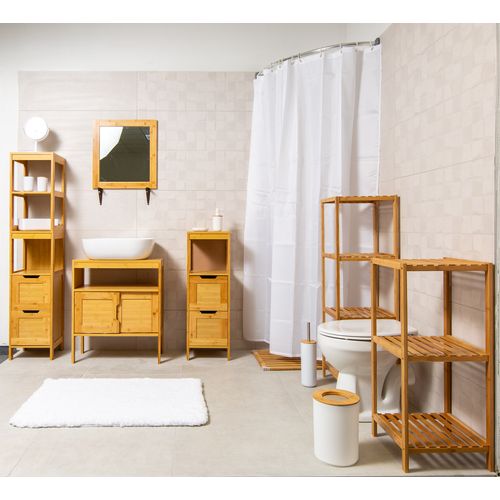 Bamboo Cabinet with Pull Out Laundry Basket & Shelf