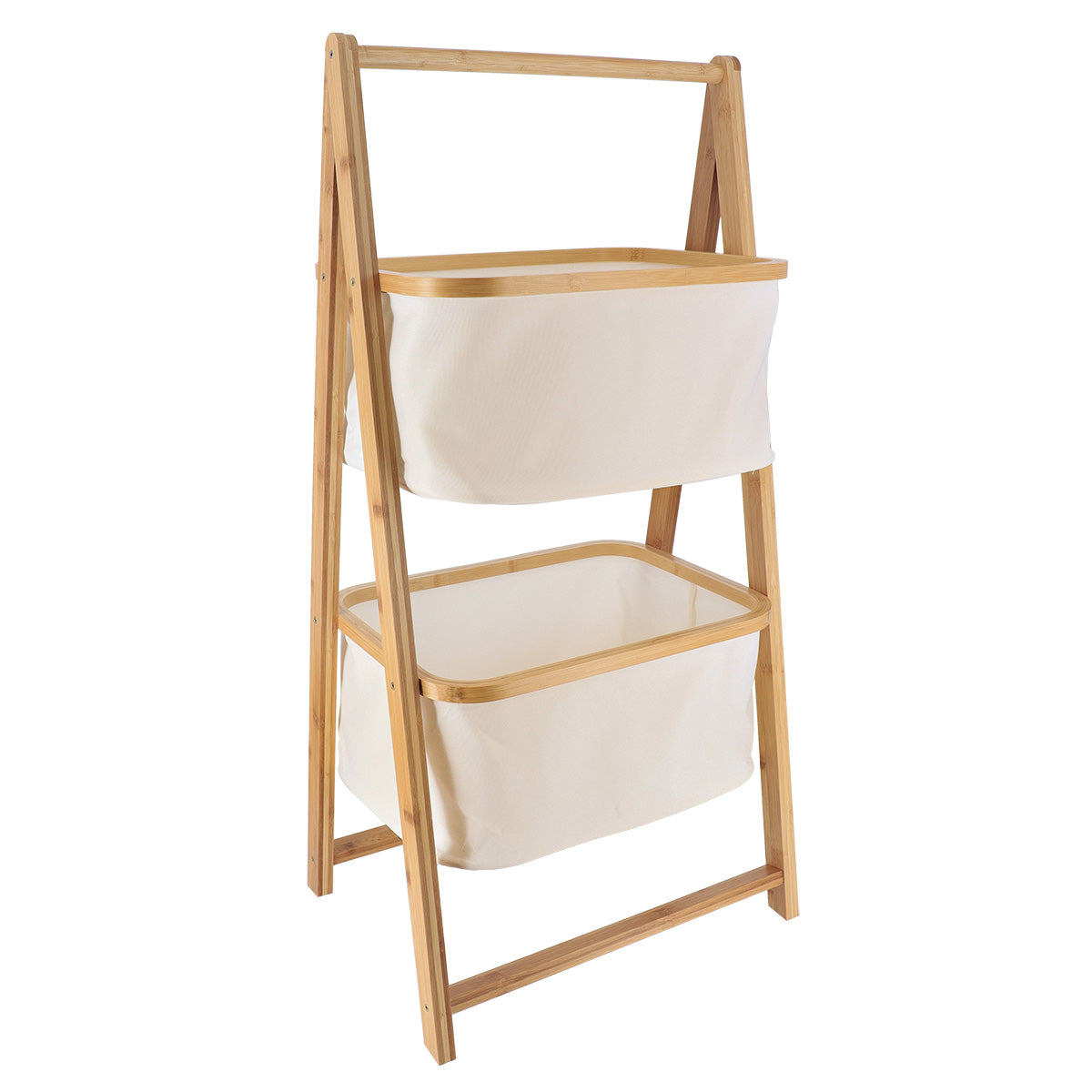 Bamboo Shelves With 2 Polyester Storage Baskets - Natural