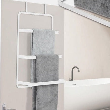 Over Door Metal Towel Rack With 3 Bars - White