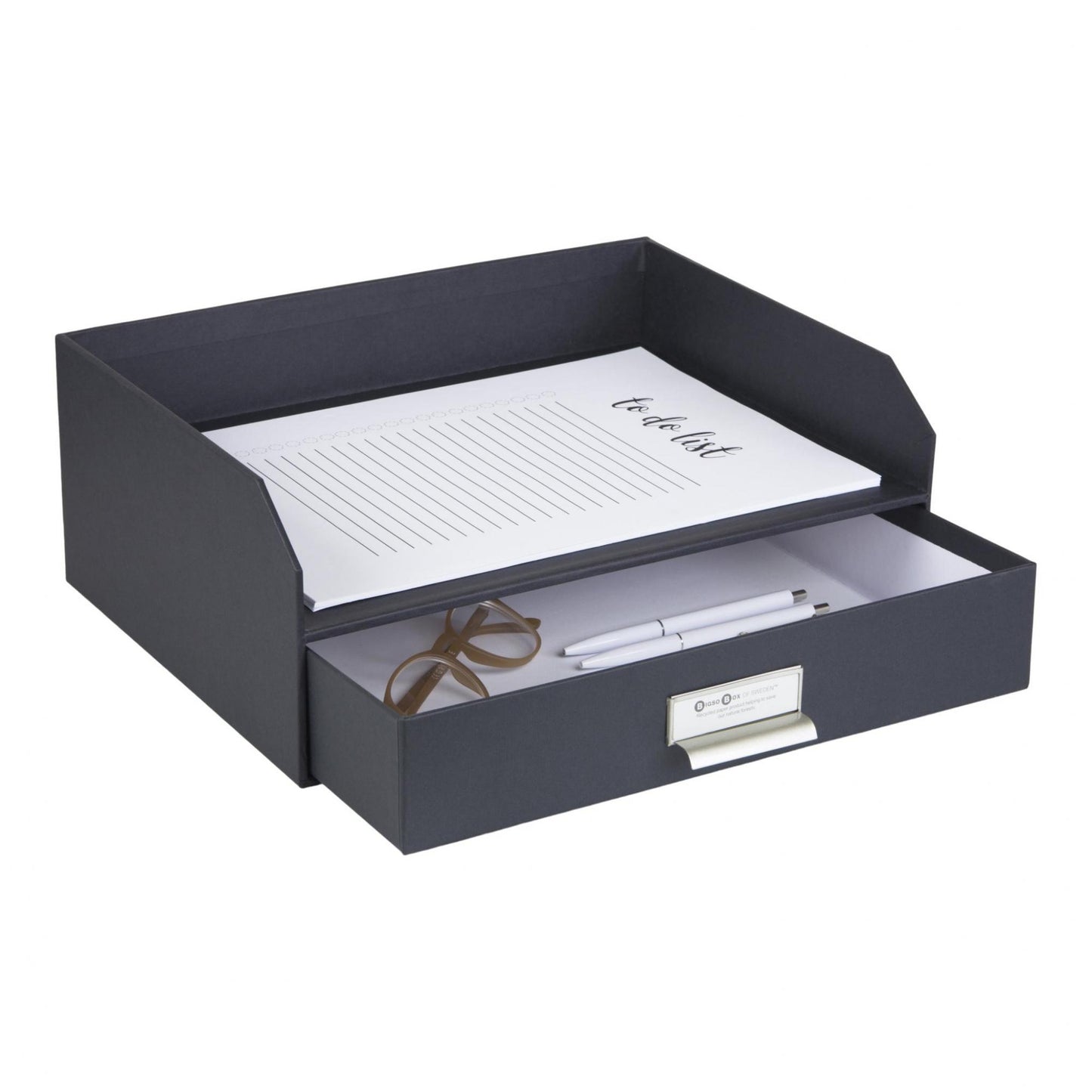 WALTER- Lettertray With Drawer-Dark Grey