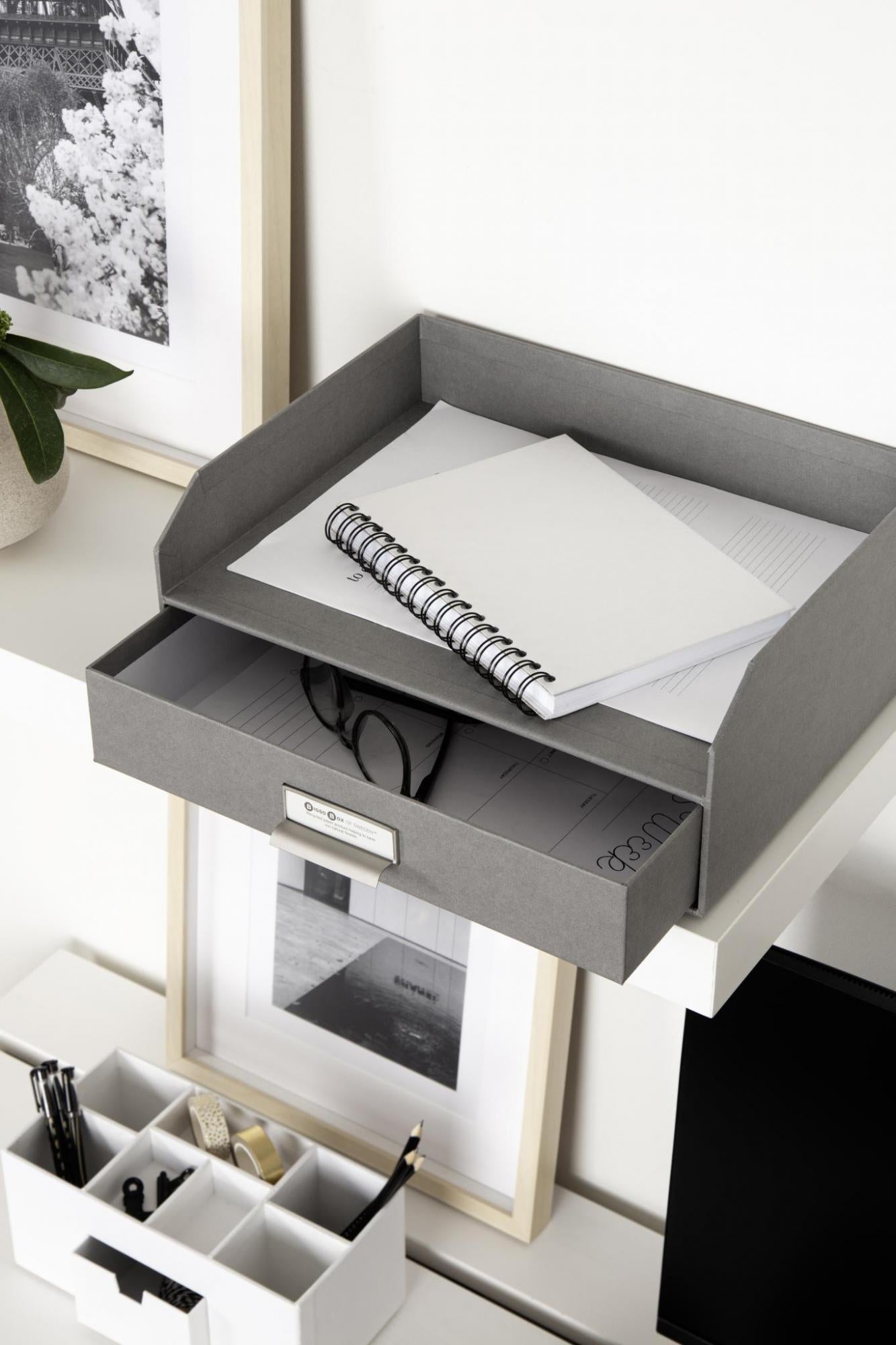 Walter- Letter Tray With Drawer- Grey