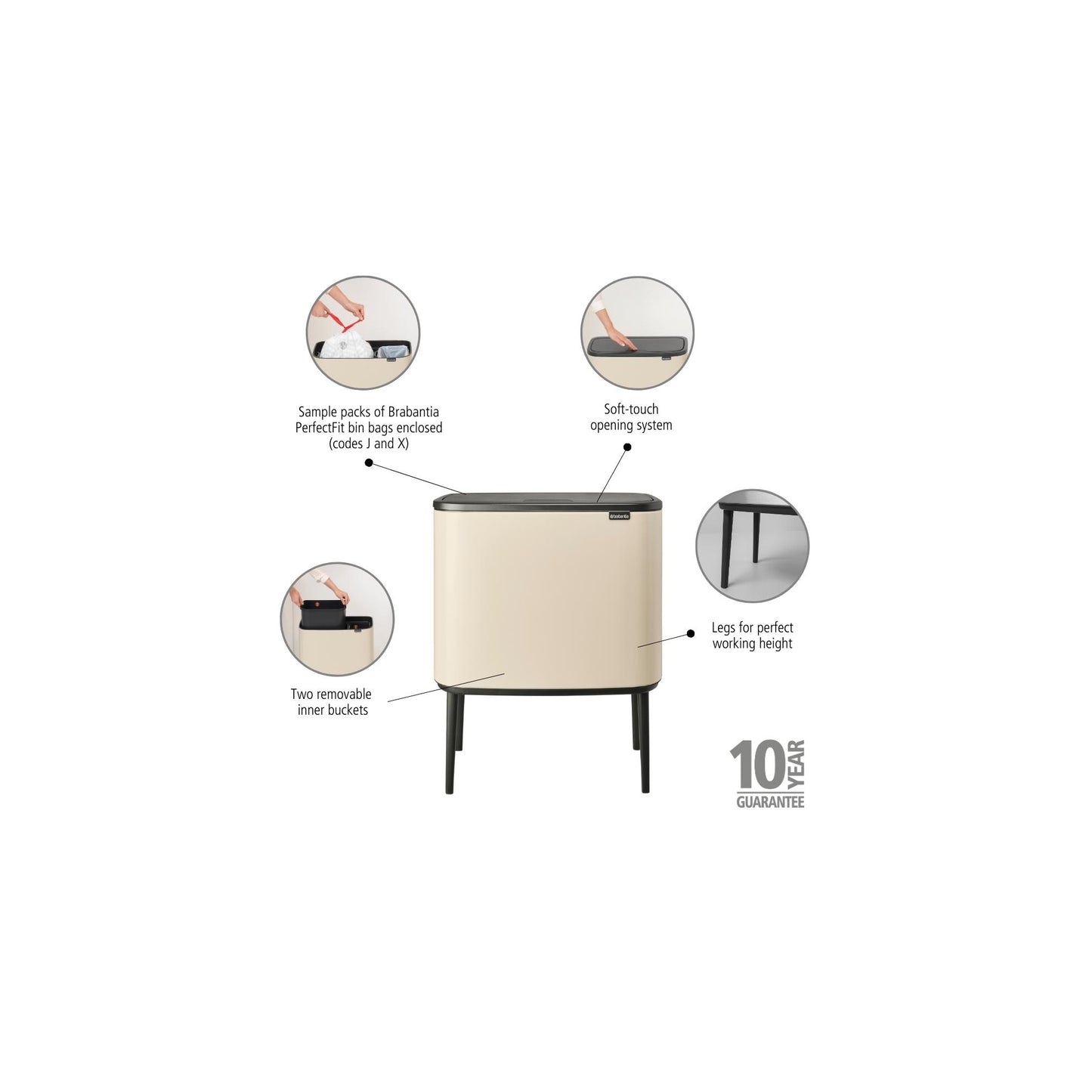 Bo Touch Bin 11 + 23L - Soft Beige