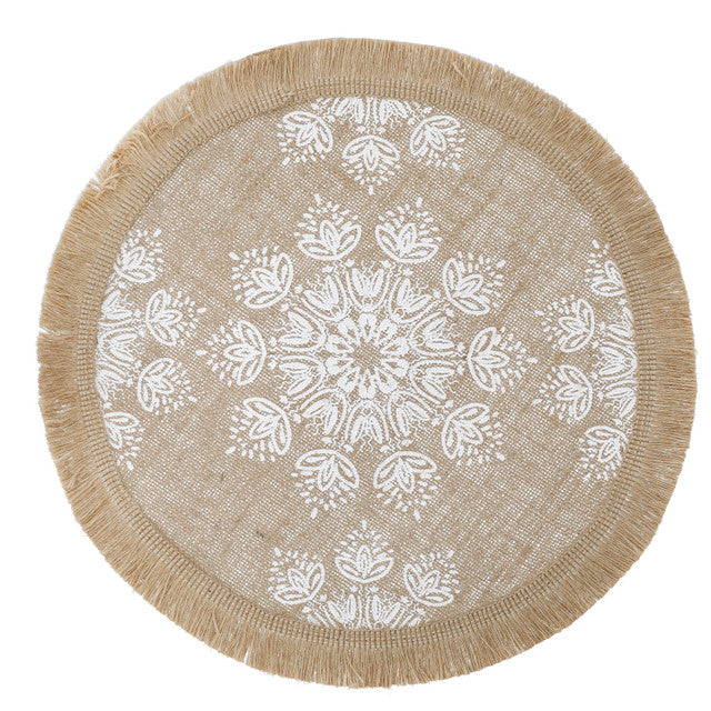 Creative Tops Hessian Placemats, Set of 4, White Mandala Design