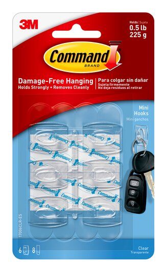 3M Mini Hooks Clear - Pack of 6 Hooks