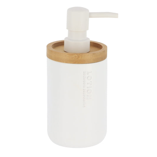 Polyresin Soap Dispenser 280ml - White/Bamboo