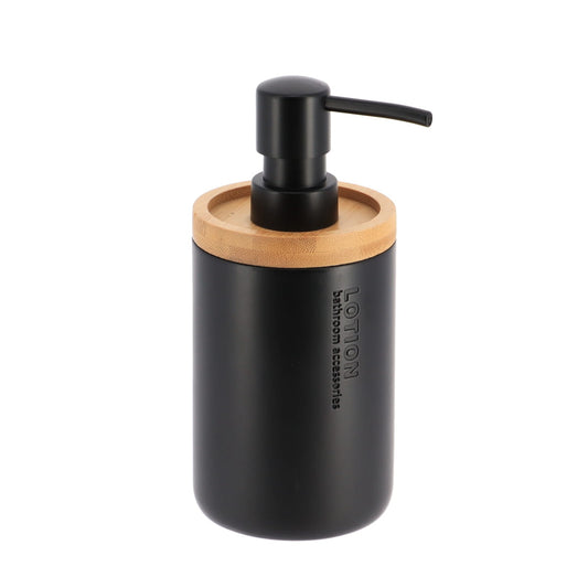 Polyresin Soap Dispenser 280ml - Matt Black/Bamboo