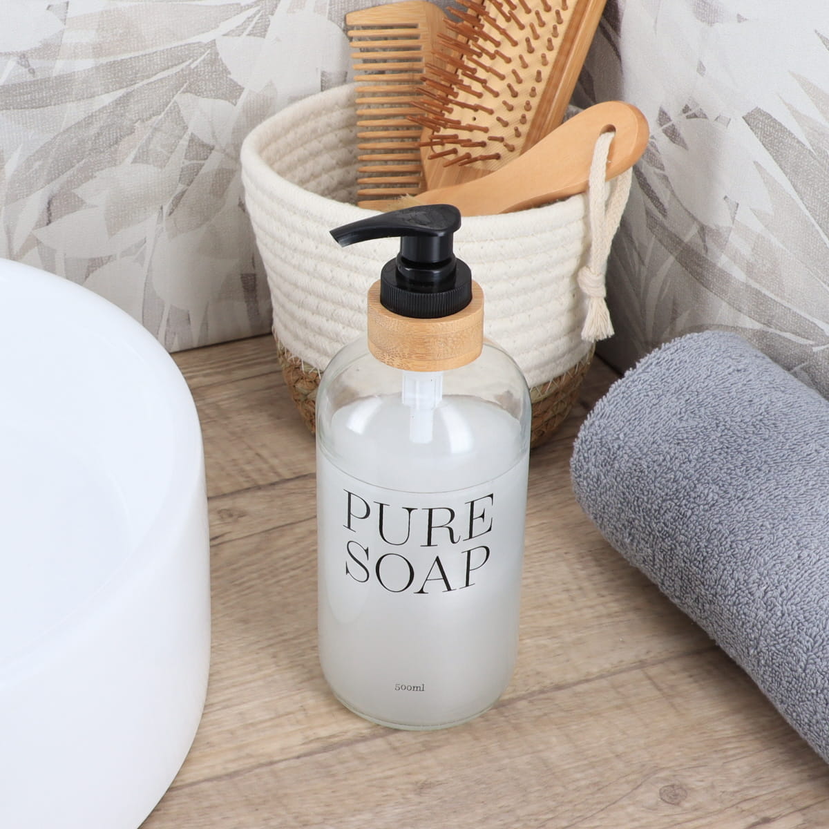 Glass Bamboo Soap Dispenser Bottle- Various Sizes