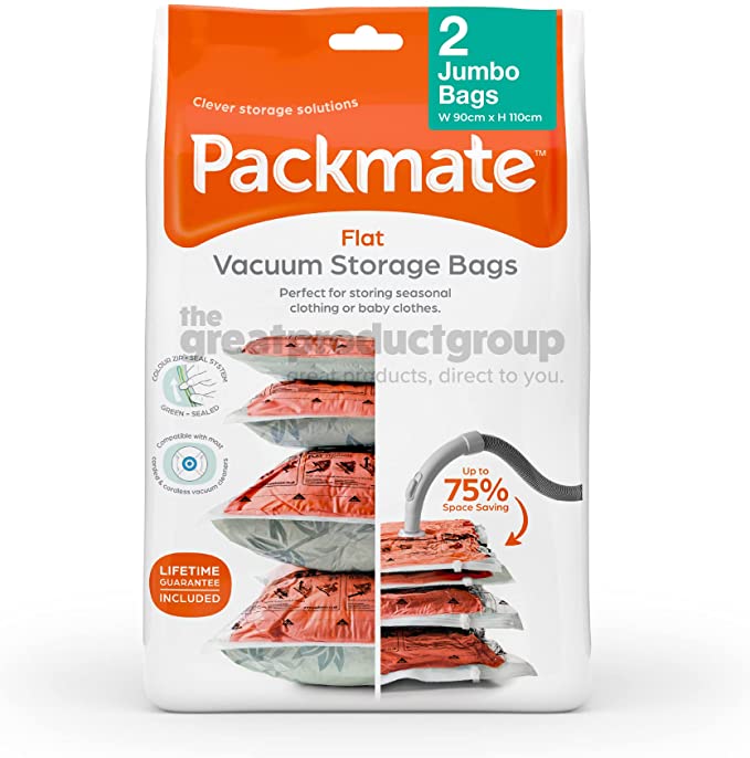PACKMATE Set of 2 Flat Vacuum Storage Bags Various Sizes
