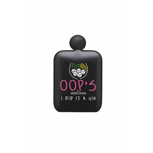 BarCraft Neon Stainless Steel "Oops I did it a gin" Hip Flask