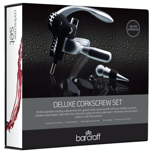 BarCraft Deluxe Lever-Arm Corkscrew Set