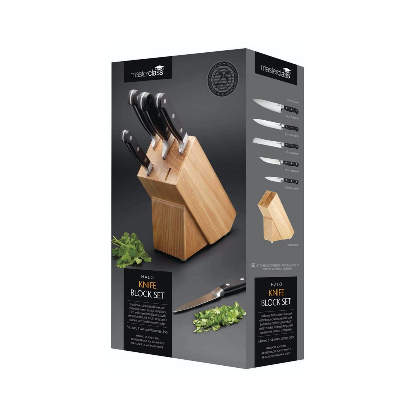 MasterClass Halo 5 Piece Knife Set with Oak Wood Storage Block