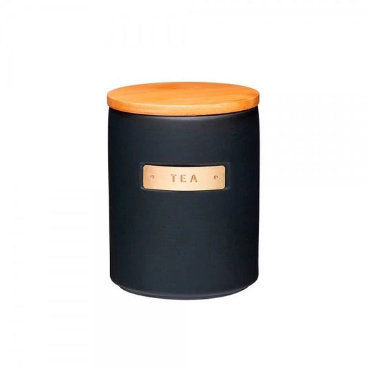 MasterClass Stoneware and Brass Effect Tea Caddy with Airtight Bamboo Lid