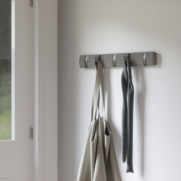 Flip 5 Hook Wall Mounted Coat Rack NEW Grey Pewter