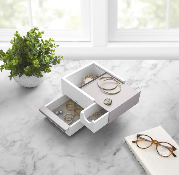 Mini Stowit Jewelry Box White Nickle - The Organised Store